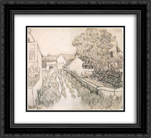 Village Street 22x20 Black Ornate Wood Framed Art Print Poster with Double Matting by Van Gogh, Vincent