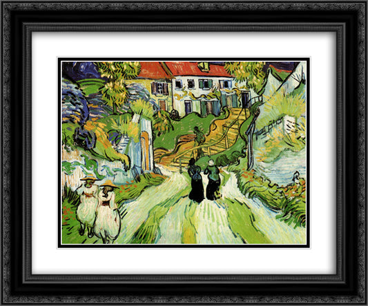 Village Street and Steps in Auvers with Figures 24x20 Black Ornate Wood Framed Art Print Poster with Double Matting by Van Gogh, Vincent