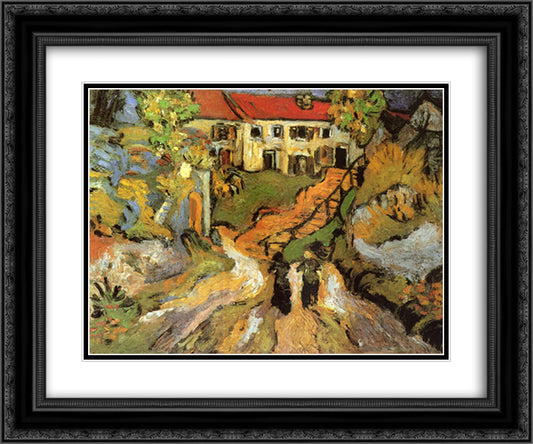 Village Street and Steps in Auvers with Two Figures 24x20 Black Ornate Wood Framed Art Print Poster with Double Matting by Van Gogh, Vincent