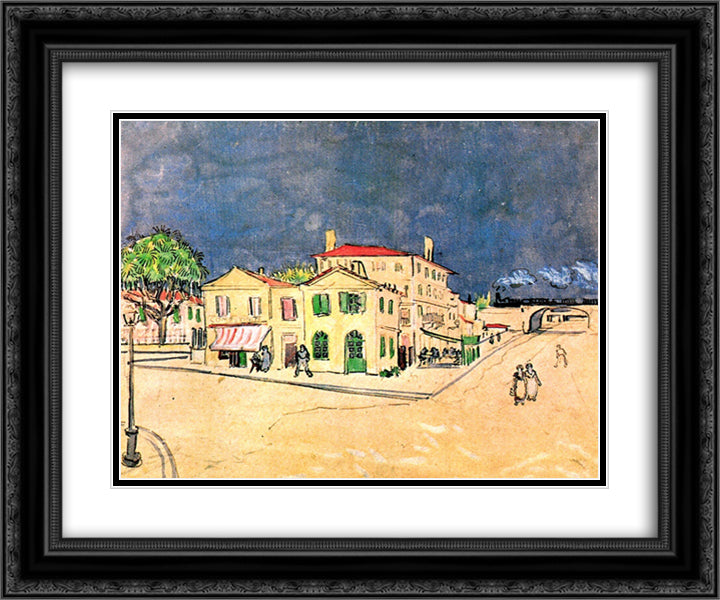 Vincent's House in Arles (The Yellow House) 24x20 Black Ornate Wood Framed Art Print Poster with Double Matting by Van Gogh, Vincent