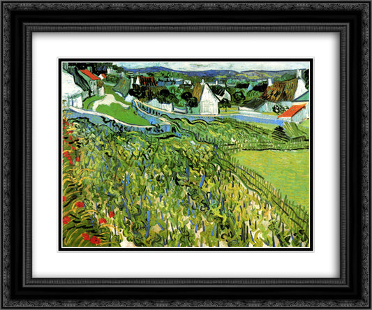 Vineyards with a View of Auvers 24x20 Black Ornate Wood Framed Art Print Poster with Double Matting by Van Gogh, Vincent