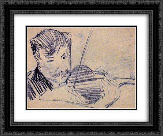 Violinist Seen from the Front 24x20 Black Ornate Wood Framed Art Print Poster with Double Matting by Van Gogh, Vincent