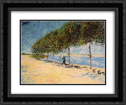 Walk Along the Banks of the Seine Near Asnieres 24x20 Black Ornate Wood Framed Art Print Poster with Double Matting by Van Gogh, Vincent