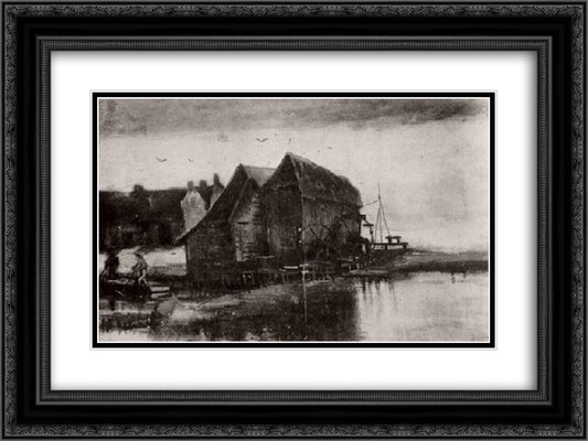Watermill at Gennep 24x18 Black Ornate Wood Framed Art Print Poster with Double Matting by Van Gogh, Vincent