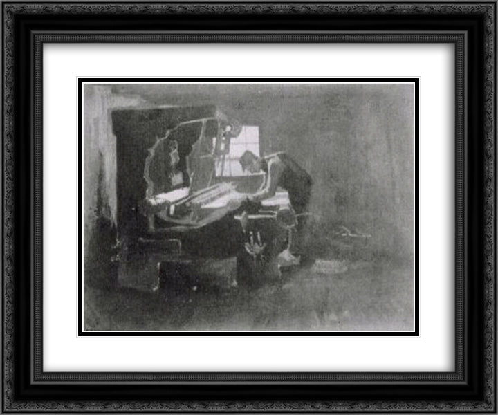 Weaver, Arranging Threads 24x20 Black Ornate Wood Framed Art Print Poster with Double Matting by Van Gogh, Vincent