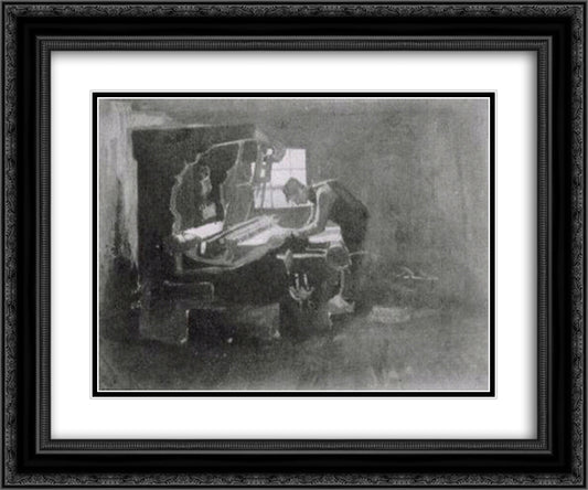Weaver, Arranging Threads 24x20 Black Ornate Wood Framed Art Print Poster with Double Matting by Van Gogh, Vincent