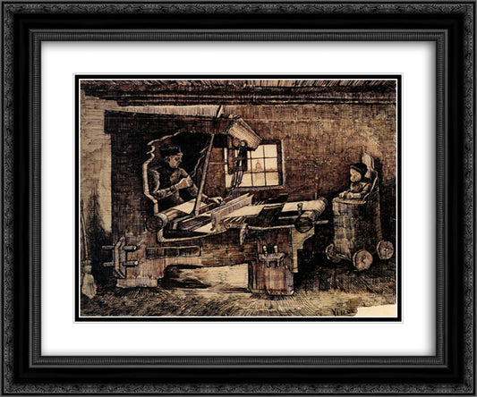 Weaver, with a Baby in a Highchair 24x20 Black Ornate Wood Framed Art Print Poster with Double Matting by Van Gogh, Vincent