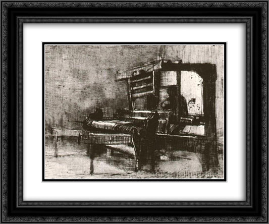 Weaver Facing Left 24x20 Black Ornate Wood Framed Art Print Poster with Double Matting by Van Gogh, Vincent
