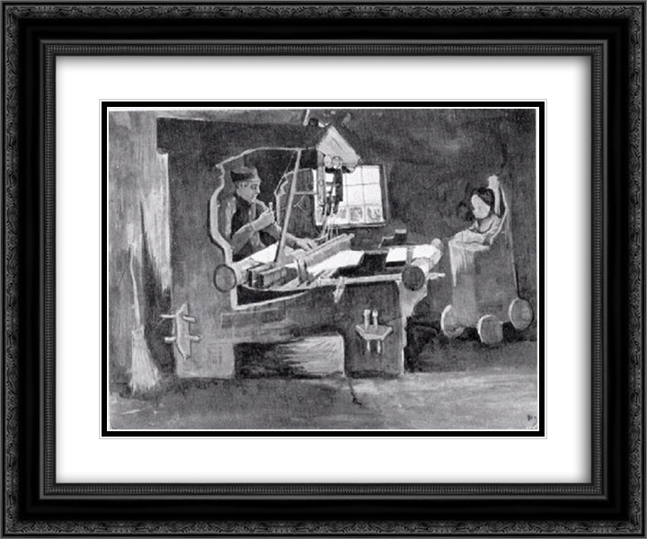 Weaver Facing Right, Interior with One Window and High Chair 24x20 Black Ornate Wood Framed Art Print Poster with Double Matting by Van Gogh, Vincent