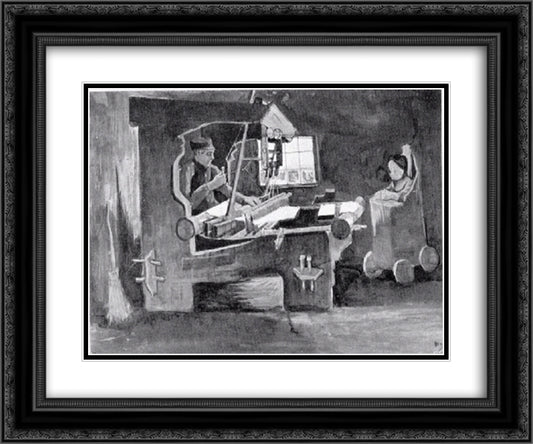 Weaver Facing Right, Interior with One Window and High Chair 24x20 Black Ornate Wood Framed Art Print Poster with Double Matting by Van Gogh, Vincent