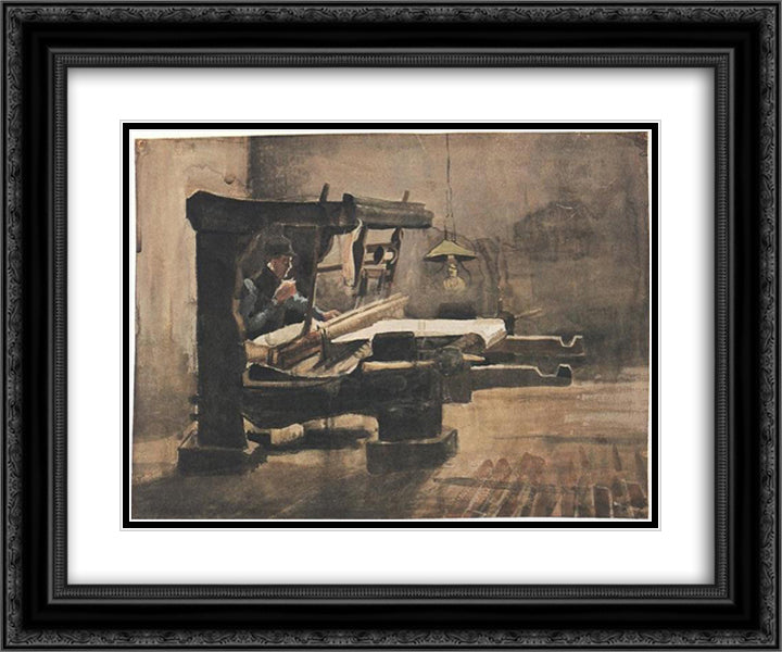 Weaver Facing Right 24x20 Black Ornate Wood Framed Art Print Poster with Double Matting by Van Gogh, Vincent