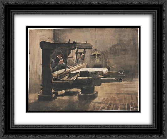 Weaver Facing Right 24x20 Black Ornate Wood Framed Art Print Poster with Double Matting by Van Gogh, Vincent