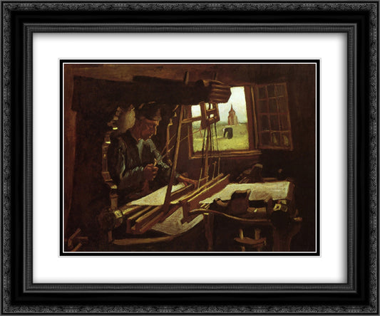 Weaver near an Open Window 24x20 Black Ornate Wood Framed Art Print Poster with Double Matting by Van Gogh, Vincent