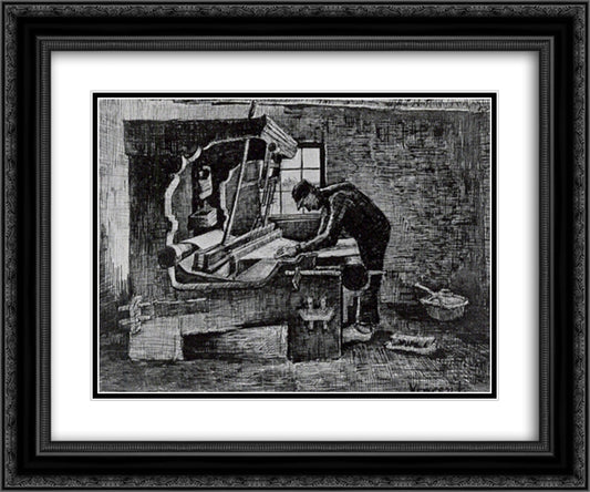 Weaver Standing in Front of a Loom 24x20 Black Ornate Wood Framed Art Print Poster with Double Matting by Van Gogh, Vincent