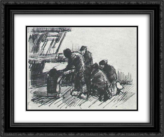 Weaver with Other Figures in Front of Loom 24x20 Black Ornate Wood Framed Art Print Poster with Double Matting by Van Gogh, Vincent
