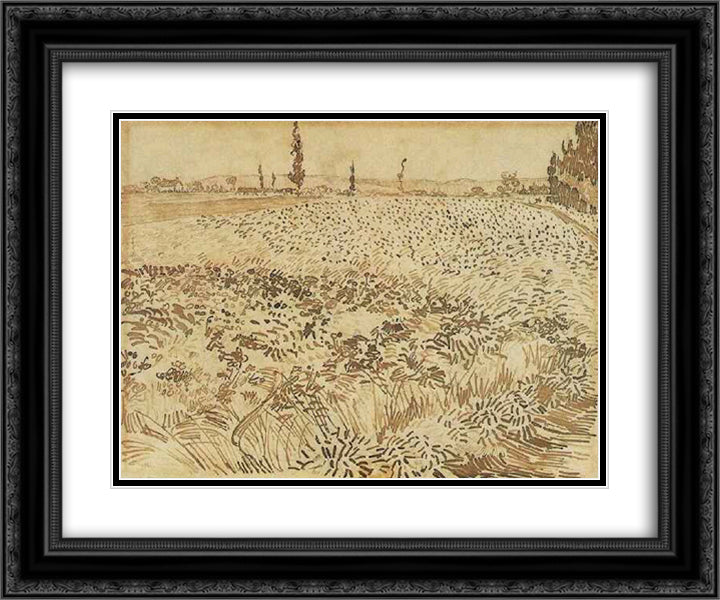Wheat Field 24x20 Black Ornate Wood Framed Art Print Poster with Double Matting by Van Gogh, Vincent