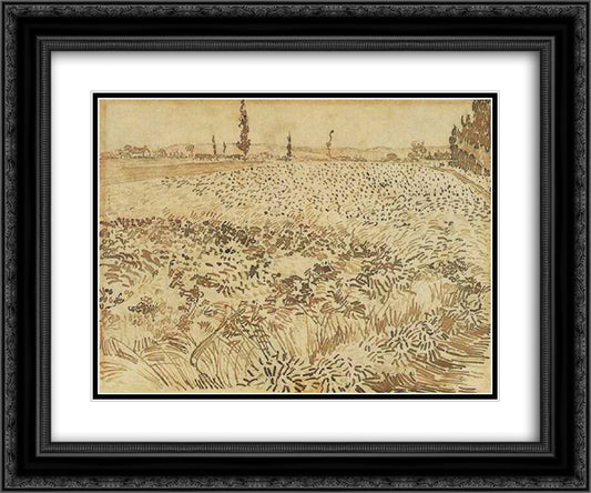 Wheat Field 24x20 Black Ornate Wood Framed Art Print Poster with Double Matting by Van Gogh, Vincent