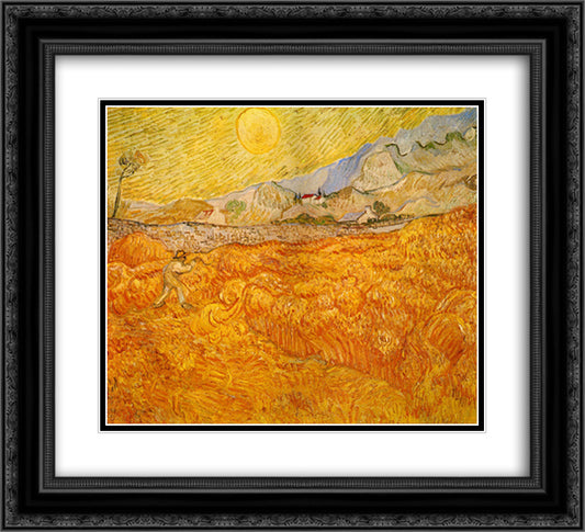 Wheat Field behind Saint Paul Hospital with a Reaper 22x20 Black Ornate Wood Framed Art Print Poster with Double Matting by Van Gogh, Vincent