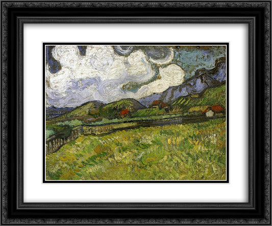 Wheat Field behind Saint-Paul Hospital with a Reaper 24x20 Black Ornate Wood Framed Art Print Poster with Double Matting by Van Gogh, Vincent