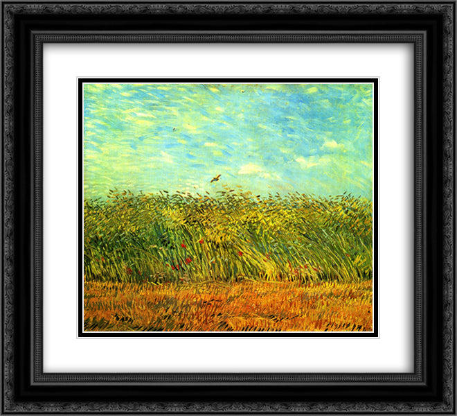 Wheat Field with a Lark 22x20 Black Ornate Wood Framed Art Print Poster with Double Matting by Van Gogh, Vincent