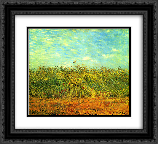 Wheat Field with a Lark 22x20 Black Ornate Wood Framed Art Print Poster with Double Matting by Van Gogh, Vincent