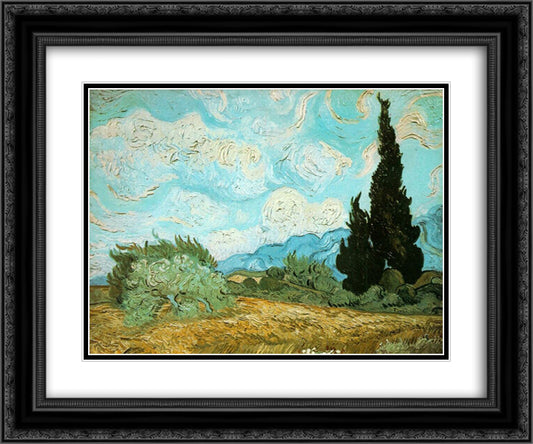 Wheat Field with Cypresses 24x20 Black Ornate Wood Framed Art Print Poster with Double Matting by Van Gogh, Vincent