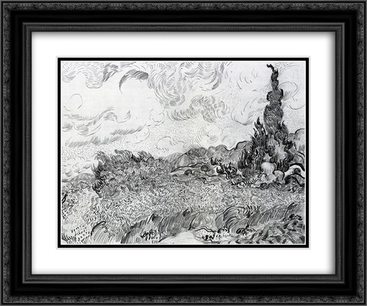 Wheat Field with Cypresses at the Haude Galline near Eygalieres 24x20 Black Ornate Wood Framed Art Print Poster with Double Matting by Van Gogh, Vincent