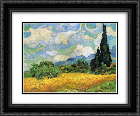 Wheat Field with Cypresses at the Haude Galline near Eygalieres 24x20 Black Ornate Wood Framed Art Print Poster with Double Matting by Van Gogh, Vincent