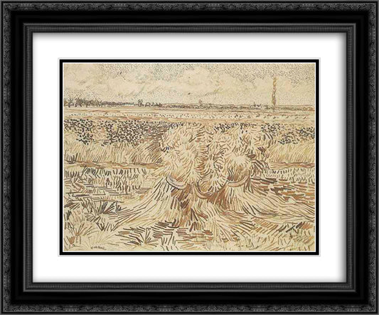 Wheat Field with Sheaves 24x20 Black Ornate Wood Framed Art Print Poster with Double Matting by Van Gogh, Vincent