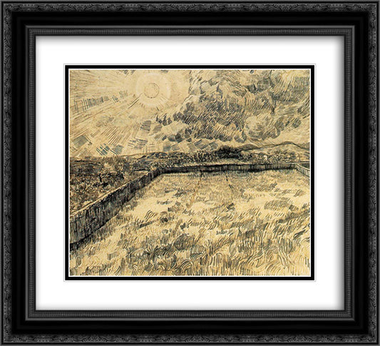 Wheat field with sun and cloud 22x20 Black Ornate Wood Framed Art Print Poster with Double Matting by Van Gogh, Vincent