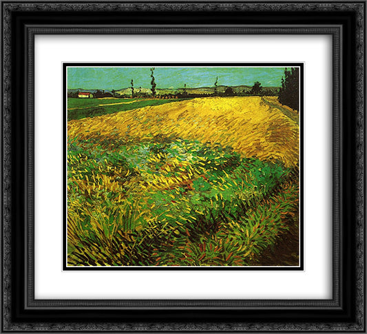 Wheat Field with the Alpilles Foothills in the Background 22x20 Black Ornate Wood Framed Art Print Poster with Double Matting by Van Gogh, Vincent