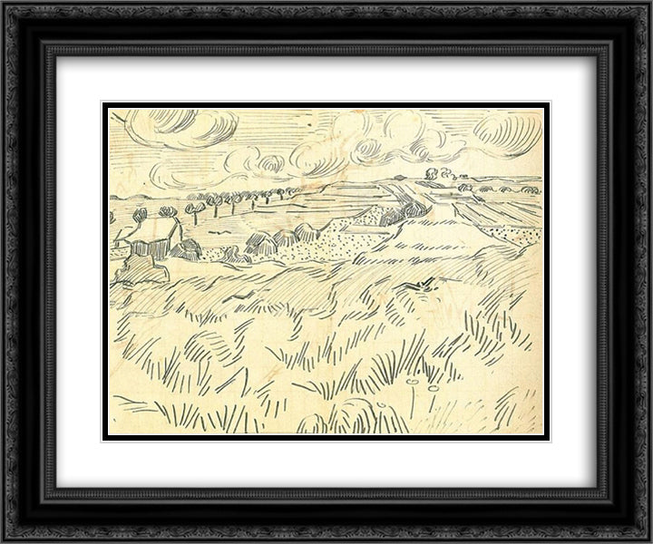 Wheat Fields 24x20 Black Ornate Wood Framed Art Print Poster with Double Matting by Van Gogh, Vincent
