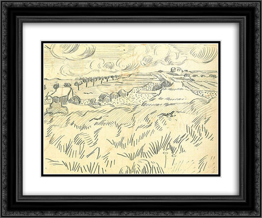 Wheat Fields 24x20 Black Ornate Wood Framed Art Print Poster with Double Matting by Van Gogh, Vincent