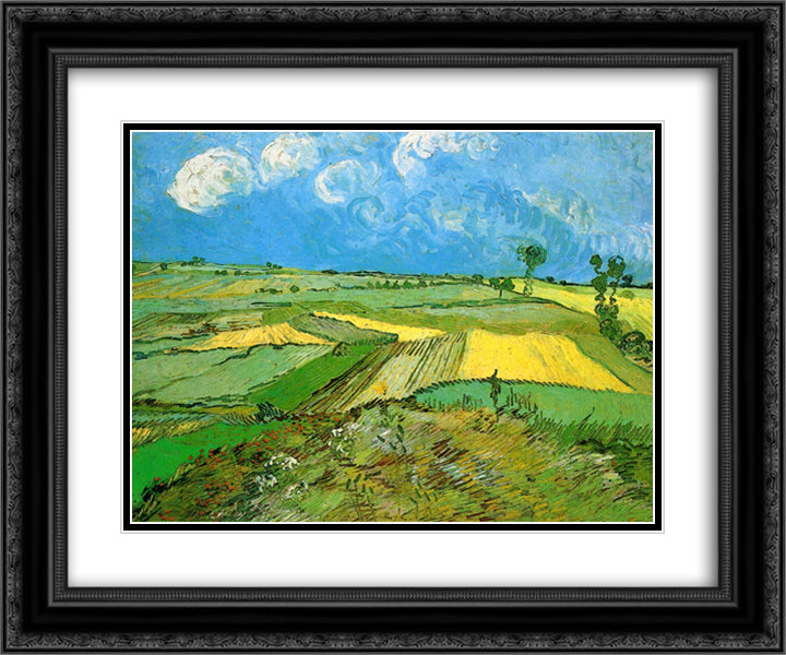 Wheat Fields at Auvers Under Clouded Sky 24x20 Black Ornate Wood Framed Art Print Poster with Double Matting by Van Gogh, Vincent