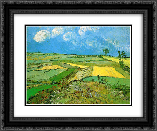 Wheat Fields at Auvers Under Clouded Sky 24x20 Black Ornate Wood Framed Art Print Poster with Double Matting by Van Gogh, Vincent