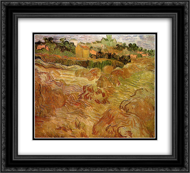 Wheat Fields with Auvers in the Background 22x20 Black Ornate Wood Framed Art Print Poster with Double Matting by Van Gogh, Vincent