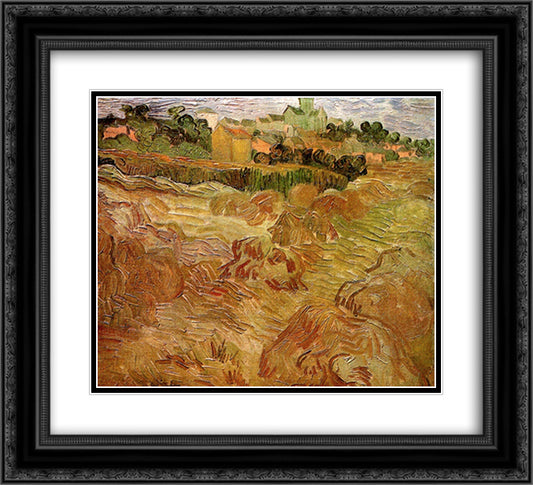 Wheat Fields with Auvers in the Background 22x20 Black Ornate Wood Framed Art Print Poster with Double Matting by Van Gogh, Vincent