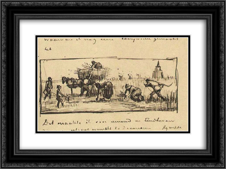 Wheat Harvest 24x18 Black Ornate Wood Framed Art Print Poster with Double Matting by Van Gogh, Vincent