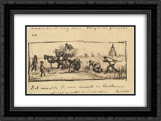 Wheat Harvest 24x18 Black Ornate Wood Framed Art Print Poster with Double Matting by Van Gogh, Vincent