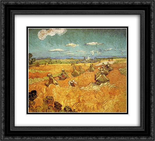Wheat Stacks with Reaper 22x20 Black Ornate Wood Framed Art Print Poster with Double Matting by Van Gogh, Vincent