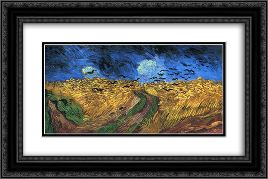 Wheatfield with Crows 24x16 Black Ornate Wood Framed Art Print Poster with Double Matting by Van Gogh, Vincent