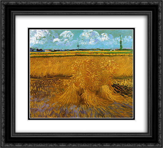 Wheatfield with Sheaves 22x20 Black Ornate Wood Framed Art Print Poster with Double Matting by Van Gogh, Vincent