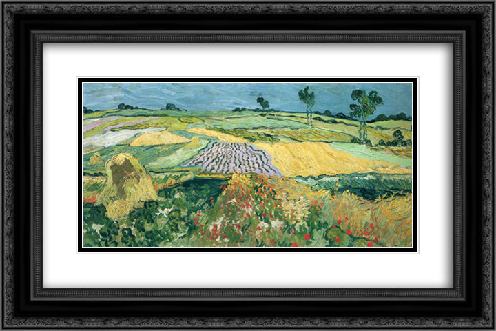 Wheatfields 24x16 Black Ornate Wood Framed Art Print Poster with Double Matting by Van Gogh, Vincent