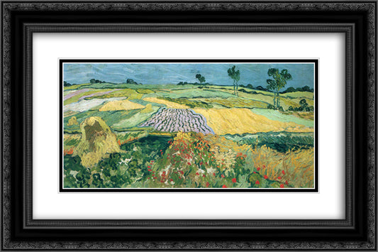 Wheatfields 24x16 Black Ornate Wood Framed Art Print Poster with Double Matting by Van Gogh, Vincent