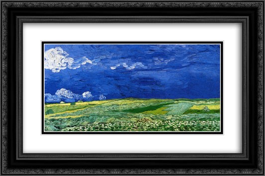 Wheatfields under Thunderclouds 24x16 Black Ornate Wood Framed Art Print Poster with Double Matting by Van Gogh, Vincent