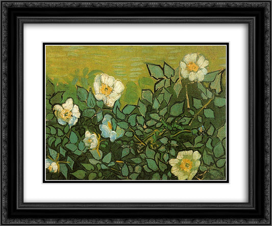 Wild Roses 24x20 Black Ornate Wood Framed Art Print Poster with Double Matting by Van Gogh, Vincent