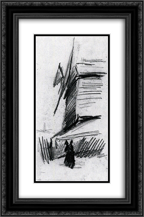 Windmill at Montmartre 16x24 Black Ornate Wood Framed Art Print Poster with Double Matting by Van Gogh, Vincent