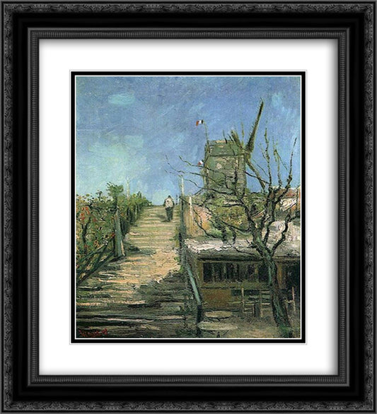 Windmill on Montmartre 20x22 Black Ornate Wood Framed Art Print Poster with Double Matting by Van Gogh, Vincent