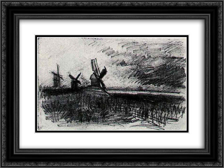Windmills at Montmartre 24x18 Black Ornate Wood Framed Art Print Poster with Double Matting by Van Gogh, Vincent
