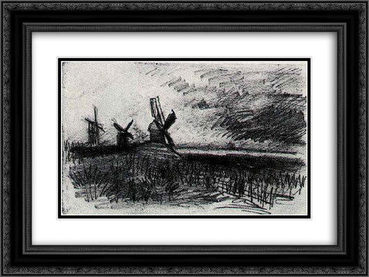 Windmills at Montmartre 24x18 Black Ornate Wood Framed Art Print Poster with Double Matting by Van Gogh, Vincent